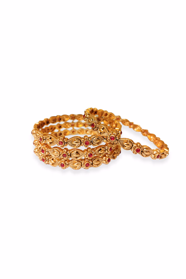 "Traditional Antique Gold Plated Goddess Lakshmi Temple Jewelry Bangle Set — rent in Calicut