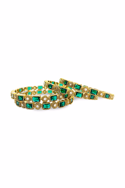 Beautifully Embellished Bangles Featuring High Grade Green Synthetic Gemstones — rent in Bangalore