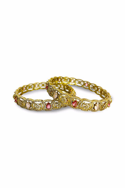 Beautifully Embellished Bangles Featuring High Grade Red And White Synthetic Gemstones — rent in Bangalore