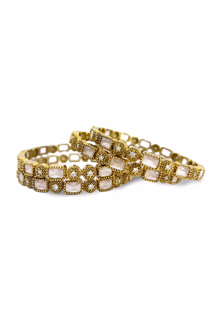 Beautifully Embellished Bangles Featuring Pink Synthetic Gemstones — rent in Bangalore