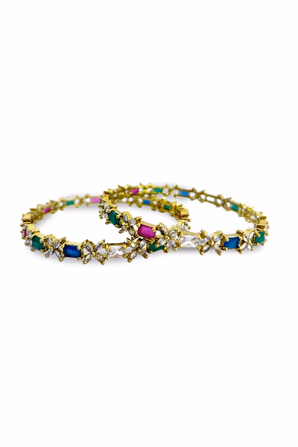 Complement Your Traditional Attire With These Stunning Silver Toned Bangles Featuring Multicolor Oval… — rent in Bangalore