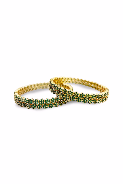 Ornate Bangles Boasting A Radiant Green And Golden Sparkle — rent in Bangalore