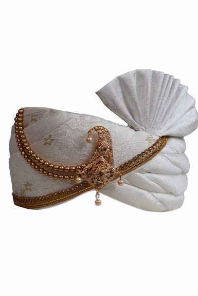 White and Golden Turban With Golden Border — rent in Bangalore